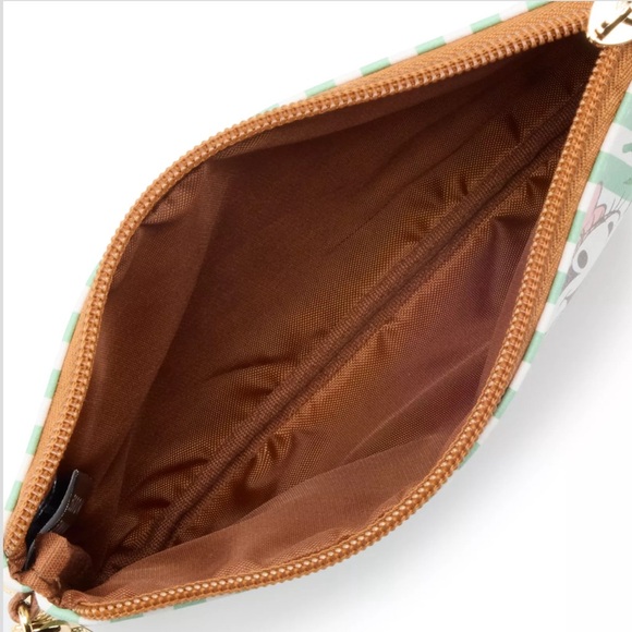 NWT Disney x Minnie Wristlet w/Gold “M” charm & tan strap•Green/white stripe - Picture 3 of 4